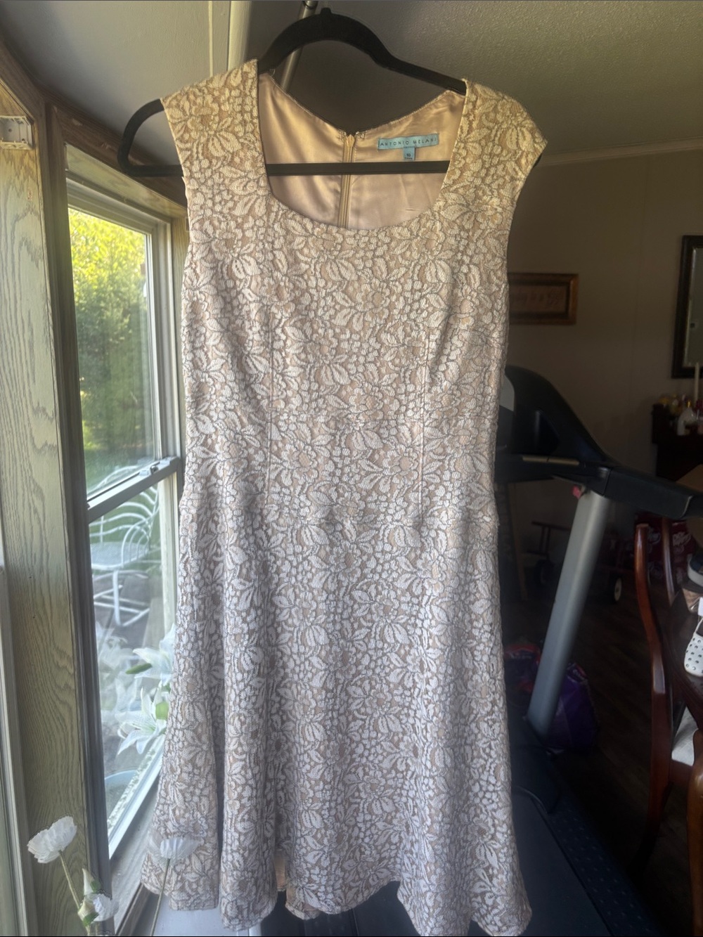 ANTONIO MELANI Blush Lace Fit-and-Flare Midi Dress